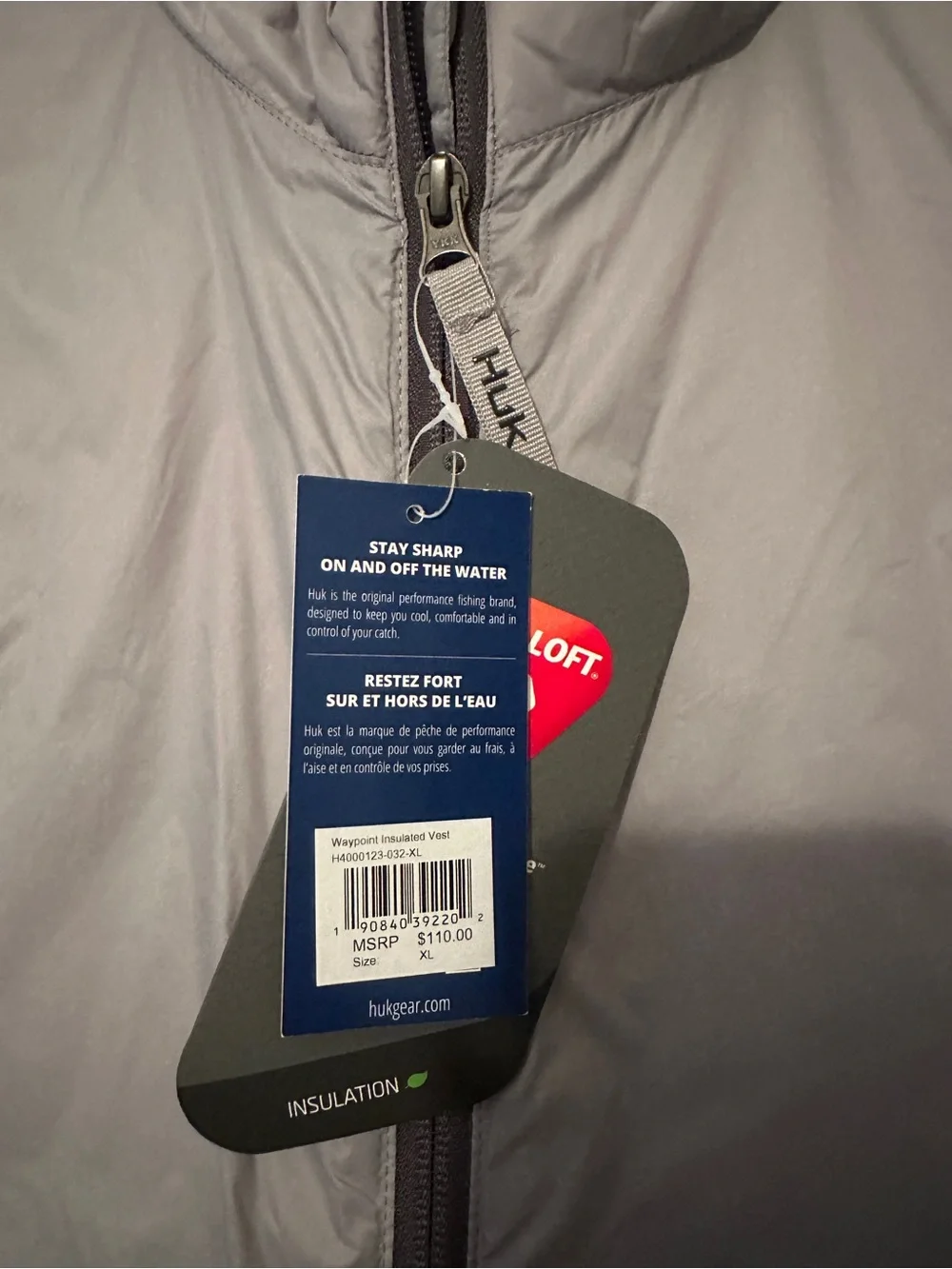 Huk Men's Light Gray Quilted Vest with Stand Collar